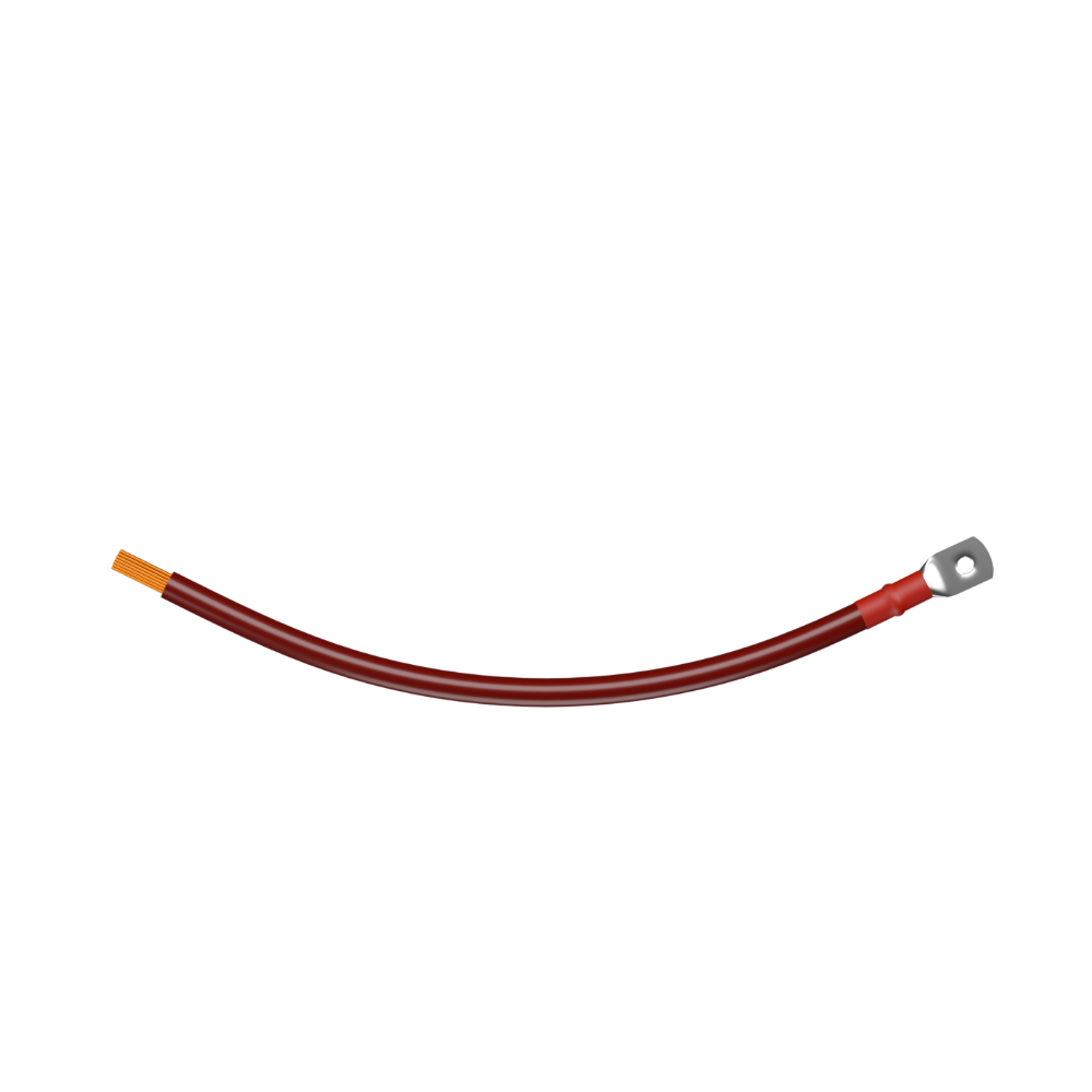 #10 AWG cable, 1 conductor, Red, 2 feet, 3/8″ Lug/None connectors, PV use