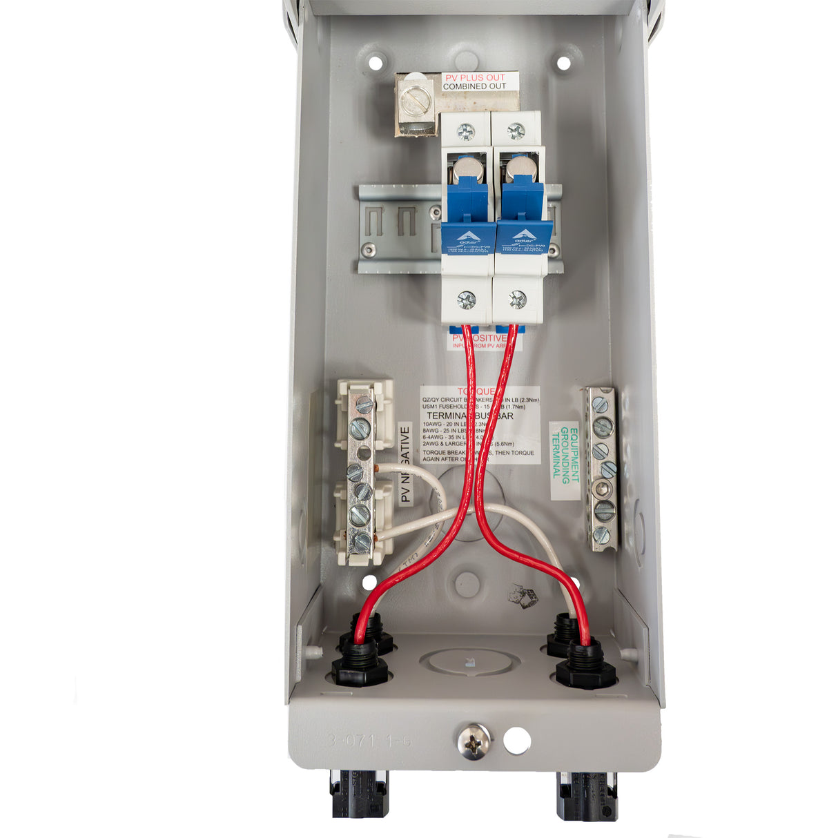 Midnite solar MNPV2 MC4 pre-wired solar panel string combiner box - top zoom-in fuse