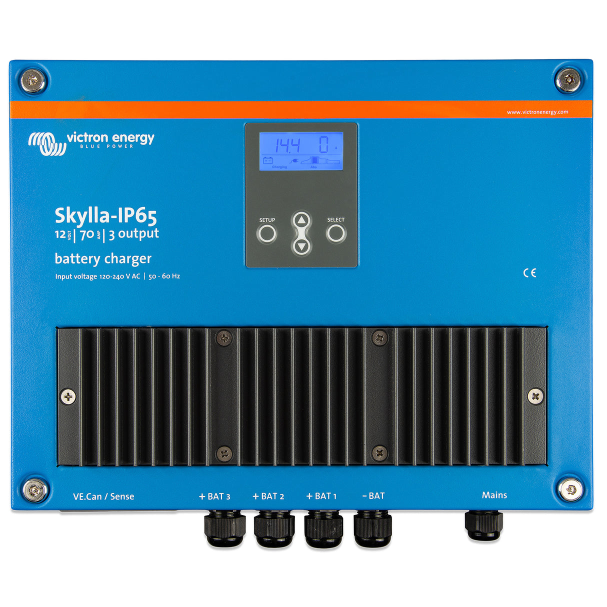 Victron Energy SKY012070100 Skylla IP65 12V 70A battery charger with 3 output - top view