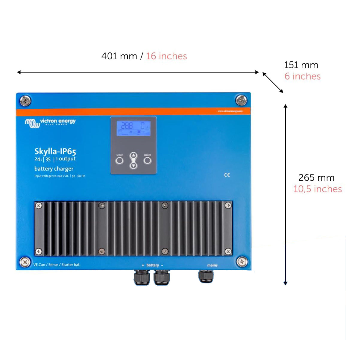 Victron Energy SKY024035100 Skylla IP65 battery charger dimensions