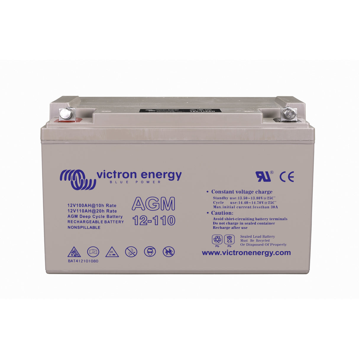 Victron Energy BAT412101084 AGM 12V 110Ah deep cycle battery - top front