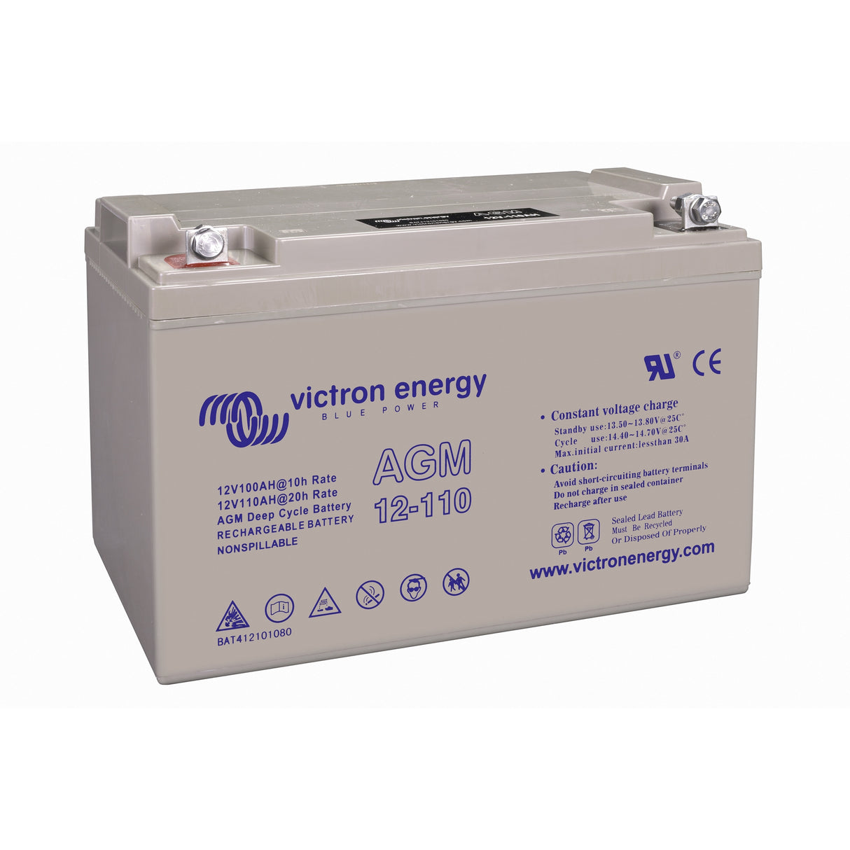 Victron Energy BAT412101084 AGM 12V 110Ah deep cycle battery - left