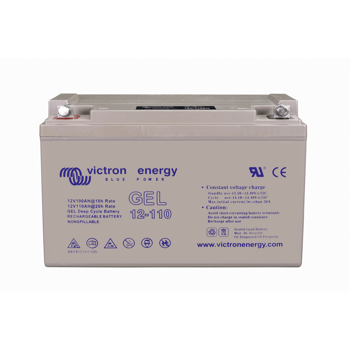 Victron Energy BAT412101104 Gel 12V 110Ah deep cycle battery - top front