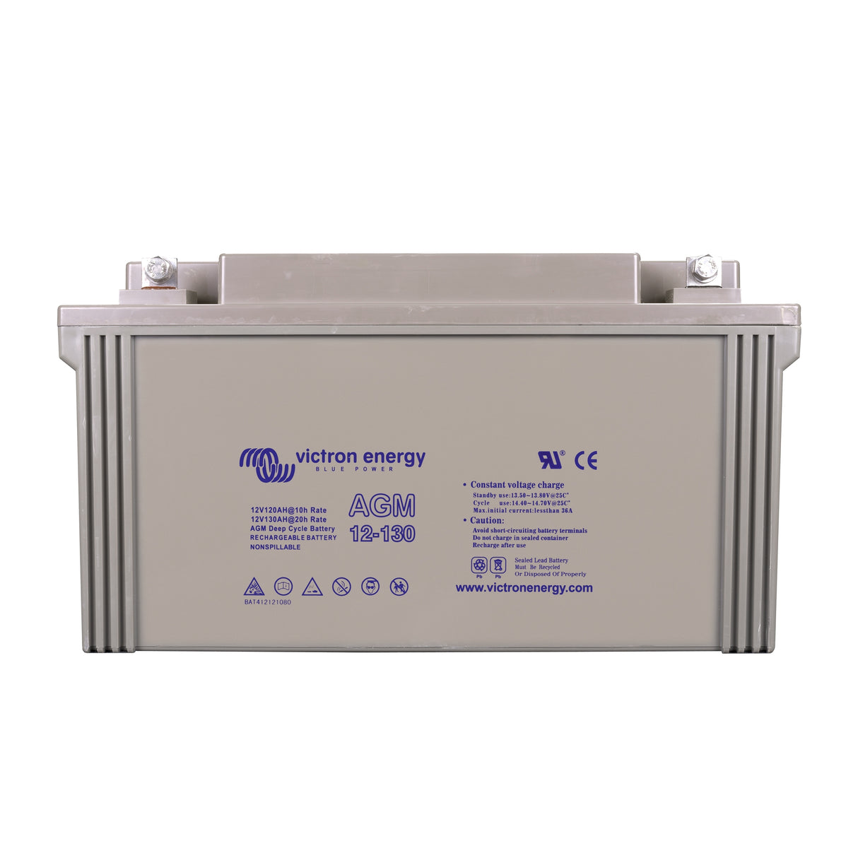 Victron Energy BAT412121084 AGM 12V 130Ah deep cycle battery - front