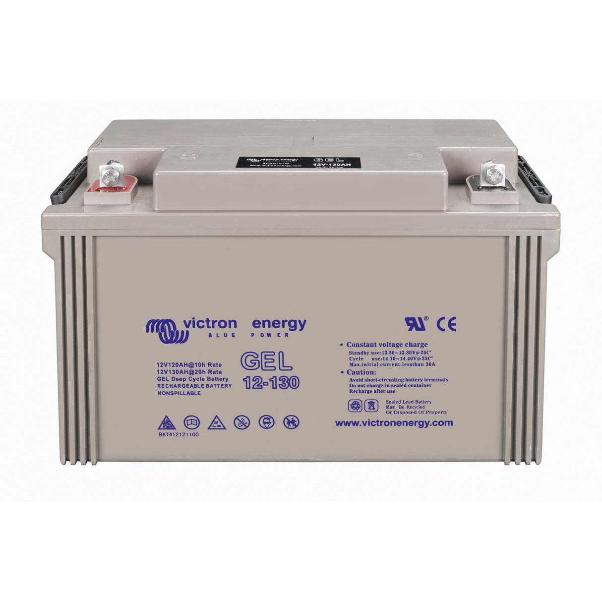 Victron Energy BAT412121104 Gel 12V 130Ah deep cycle battery - top front