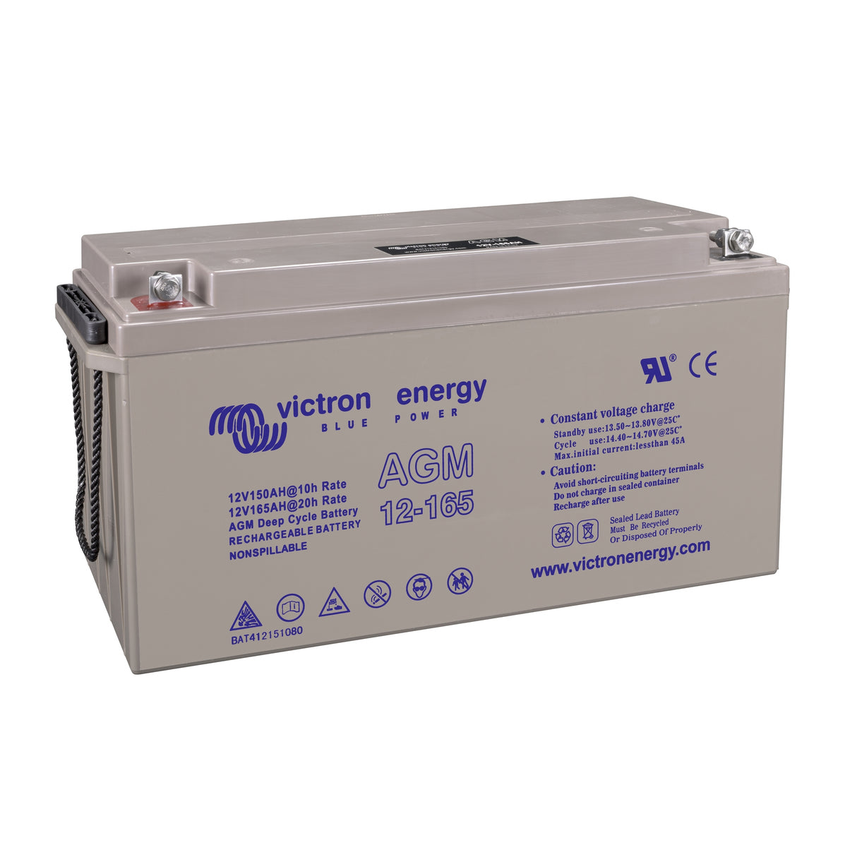 Victron Energy BAT412151084 AGM 12V 165Ah deep cycle battery - left