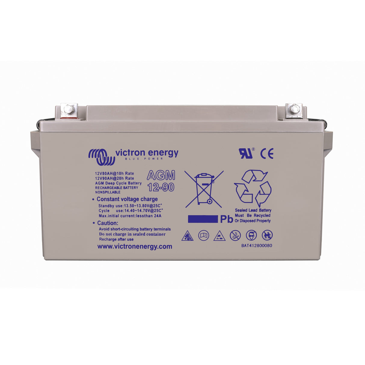 Victron Energy BAT412800084 AGM 12V 90Ah deep cycle battery - front