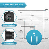 Nema 5-15P 15-Amp 125V Flanged Power Inlet with Waterproof Cover, 2 Pole, 3-Wire