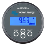 BMV-700H State-of-Charge view showing the circular digital display with the battery fuel gauge reading and the four control buttons for high-voltage system monitoring.