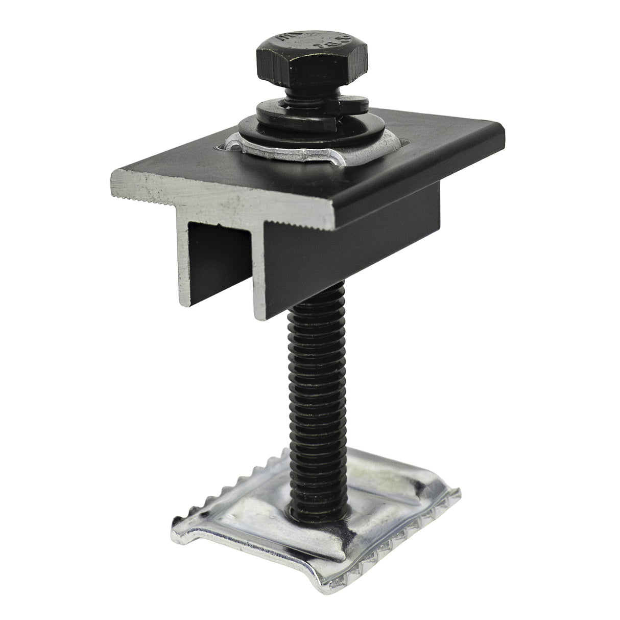 Attache de centre pour panneaux solaires de 30 à 46mm d'épaisseur et rail de tout type avec écrou cranté (Anodisé Noir)