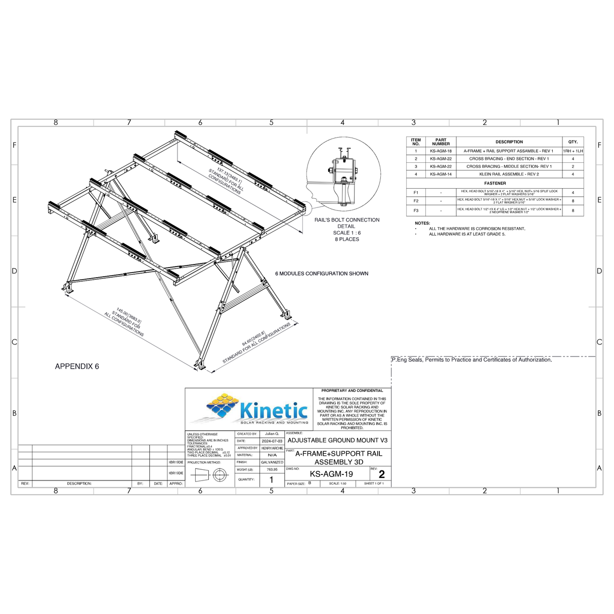 Ground Mounts - 0° to 60°   Seasonnally Adjustable - Portrait Orientation