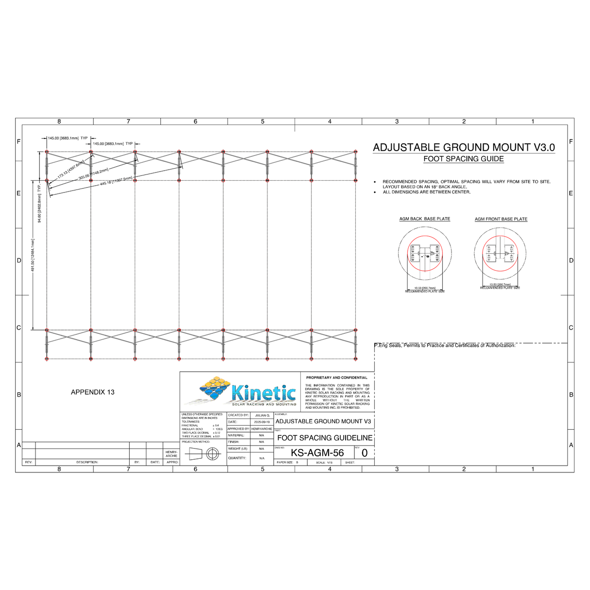 Ground Mounts - 0° to 60°   Seasonnally Adjustable - Portrait Orientation