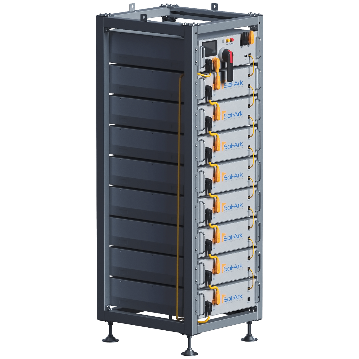 Sol-Ark L3 40kWh LiFePo4 lithium battery backup racking side view