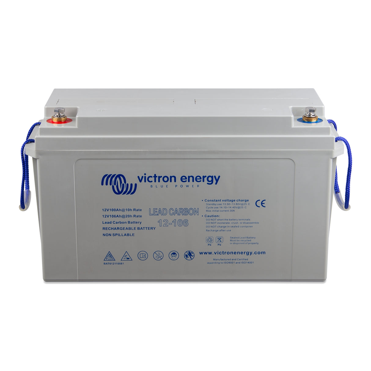 Victron Energy BAT612110081 Lead Carbon 12V 106Ah deep cycle battery - top front