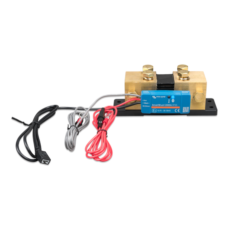 SmartShunt 2000A-50mV IP65 front angle view showing the heavy-duty brass shunt bars and the sealed waterproof housing from a three-quarter perspective.