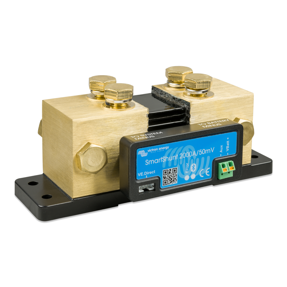 SmartShunt 2000A-50mV right side view highlighting the heavy-duty brass connection point and the side profile of the compact monitoring unit.