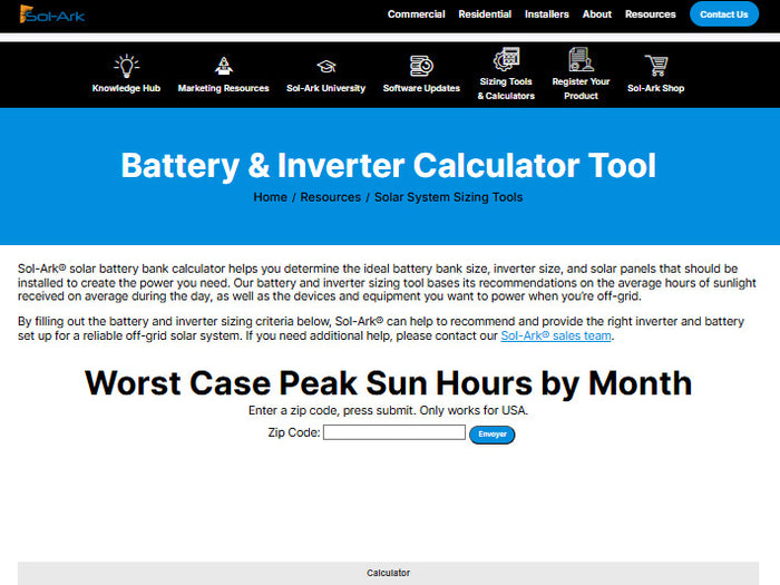 Sol-Ark solar battery and inverter calculator tool