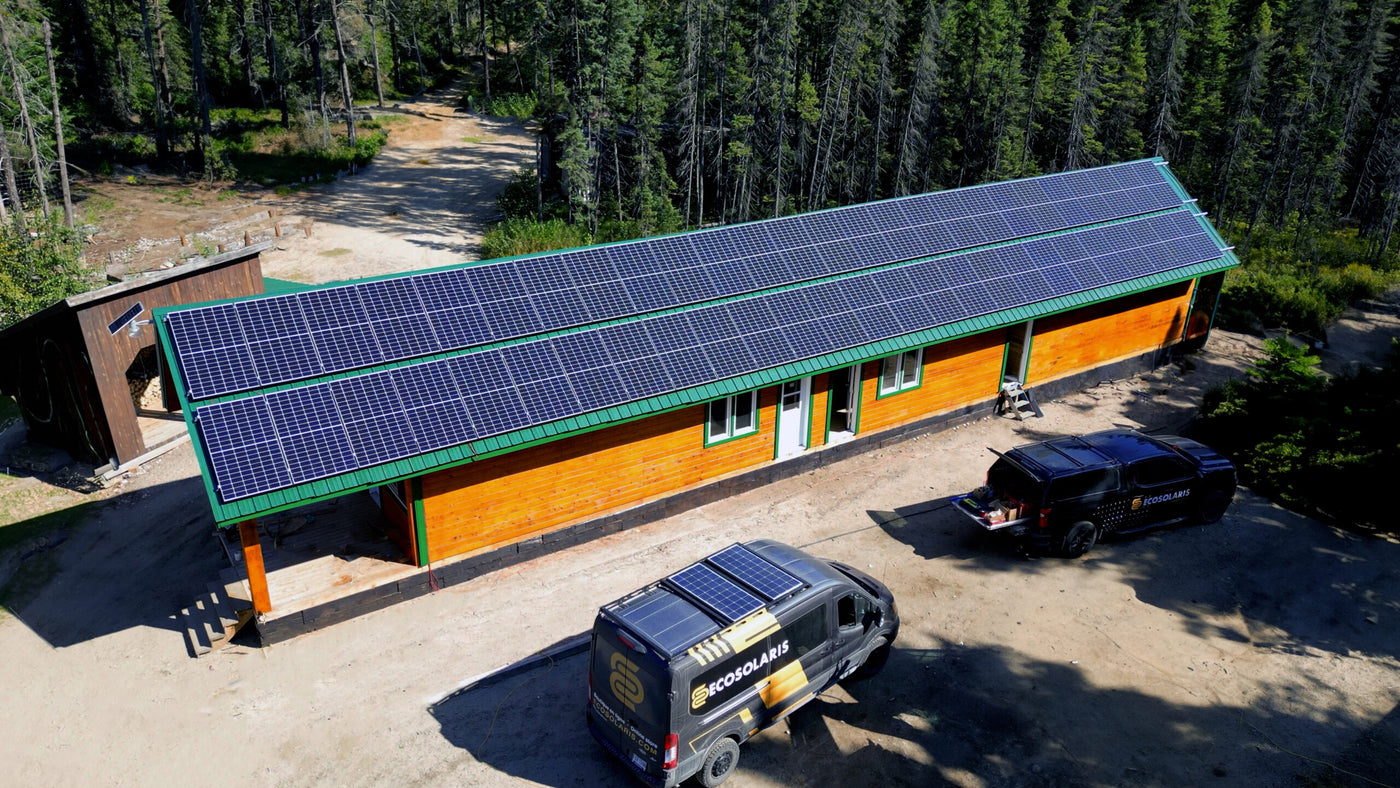 Solar Panel on the roof of Lac Tessier Off-Grid Clova Outfitter Fishing Camp  