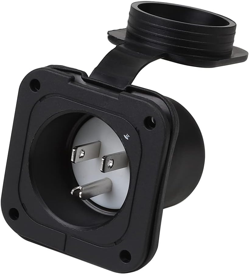 Nema 5-15P 15-Amp 125V Flanged Power Inlet with Waterproof Cover, 2 Pole, 3-Wire