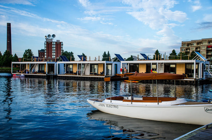 Flotel Solar Floating Hotel equipped with solar panels - side view