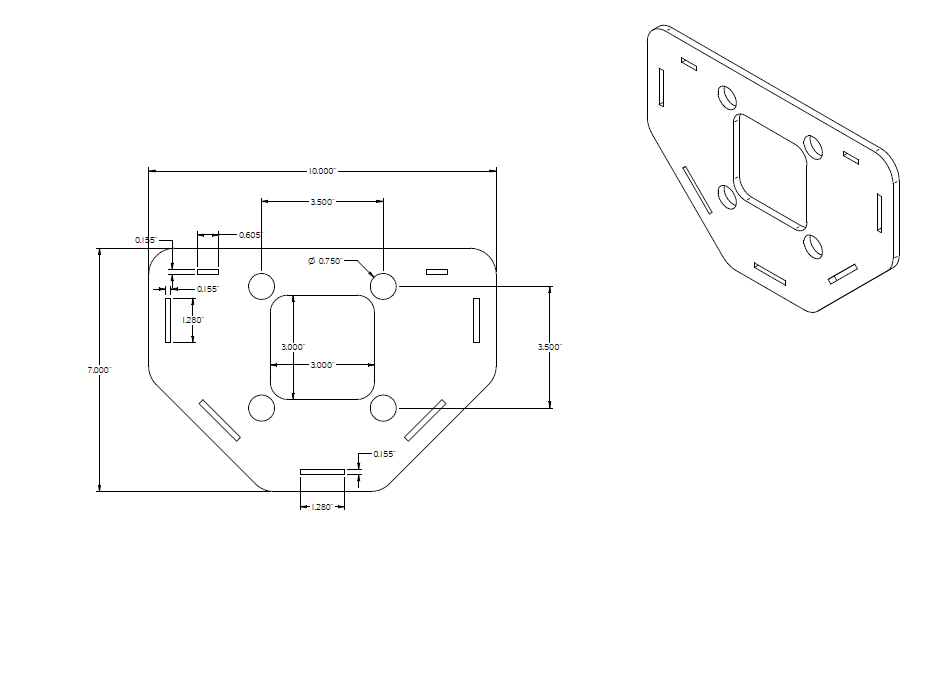 EV charging station aluminum angular Pedestal base technical draw