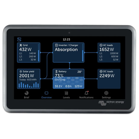 Victron Energy Ekrano GX energy flow overview screen