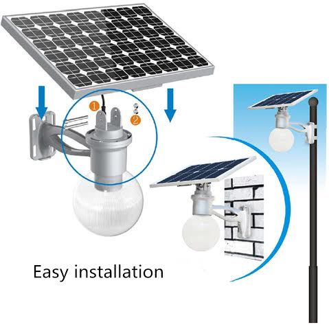 Ecosolaris Luna solar light bulb with lithium battery, solar panel and movement detector.