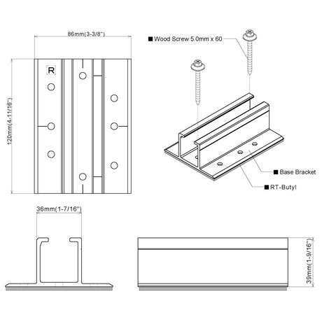 Roof Tech RT-APEX solar panel rail-less mounting solution - base drawing