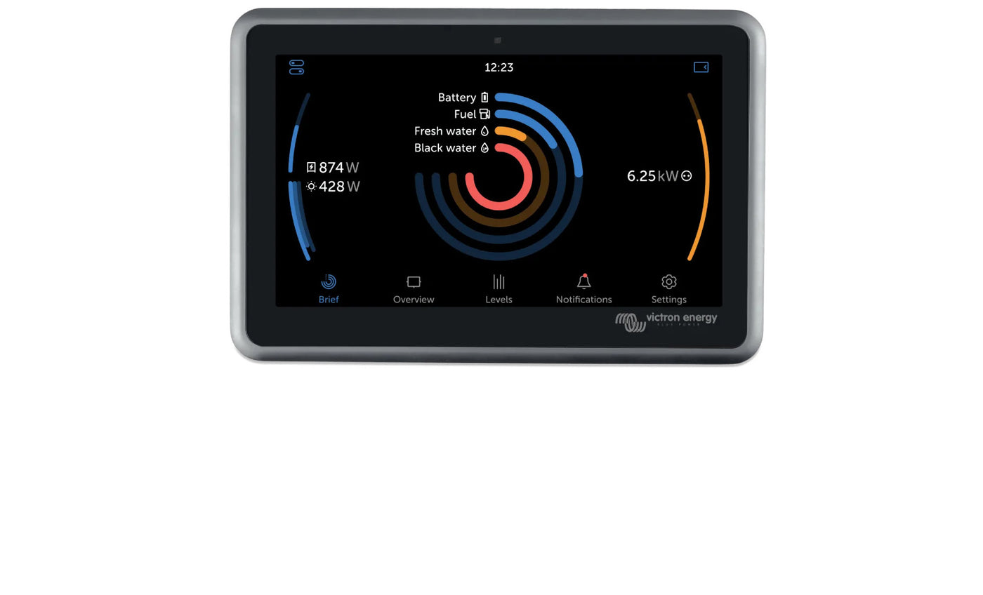 Victron Energy Ekrano GX brief information solar and tank level screen