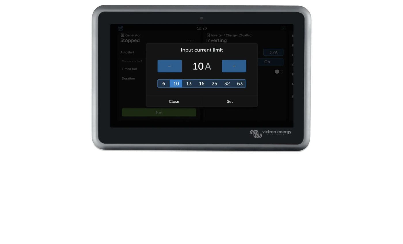 Victron Energy Ekrano GX input current limit screen