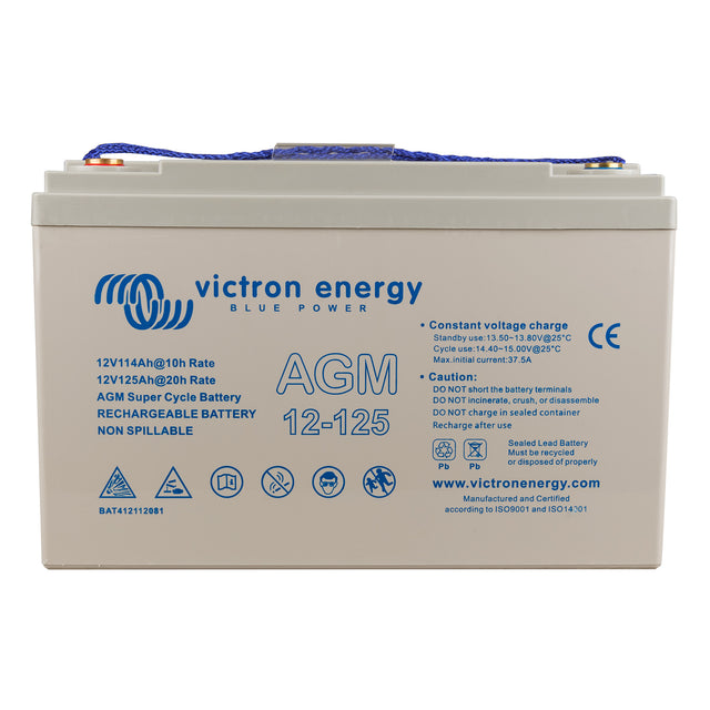 Victron Energy BAT412112081 12V 125Ah AGM super cycle battery - front 2